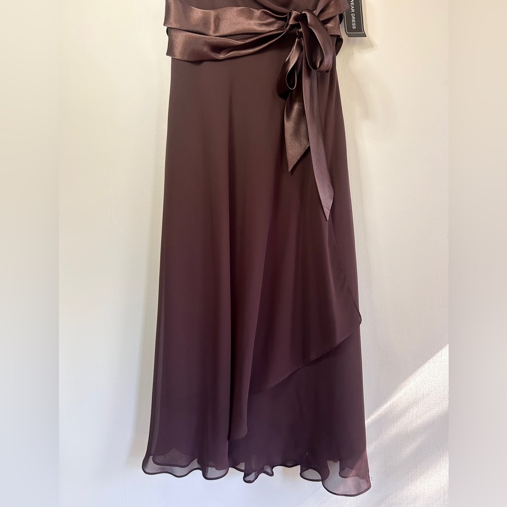 NWT JONES WEAR Babydoll Brown Chiffon Midi Dress Cocktail Fairy Y2K Formal Sz 14 - Picture 6 of 15